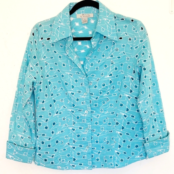 90s/Y2K Savvy by DT Studio Eyelet Button Down Blouse/Jacket - Picture 1 of 7